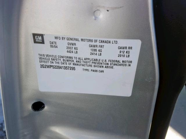 2G2WP522841357295 - 2004 PONTIAC GRAND PRIX SILVER photo 10