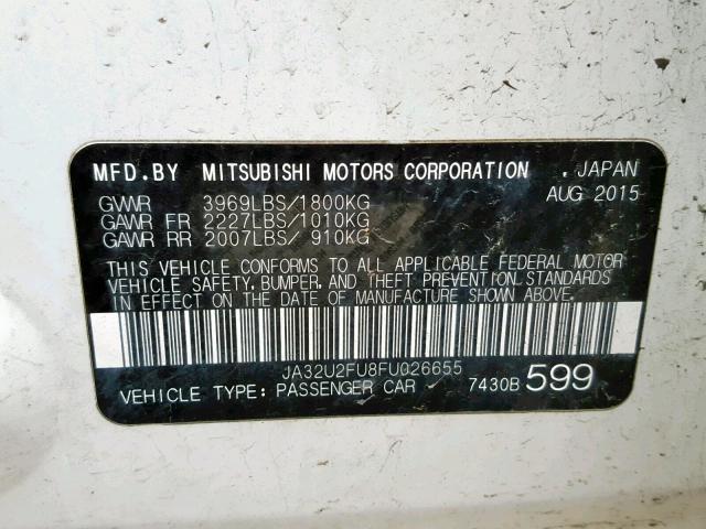 JA32U2FU8FU026655 - 2015 MITSUBISHI LANCER ES WHITE photo 10