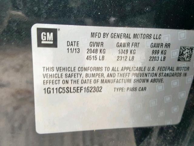 1G11C5SL5EF162302 - 2014 CHEVROLET MALIBU 1LT 黑色 照片 10