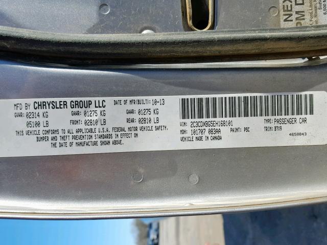 2C3CDXBG5EH168101 - 2014 DODGE CHARGER SE SILVER photo 10