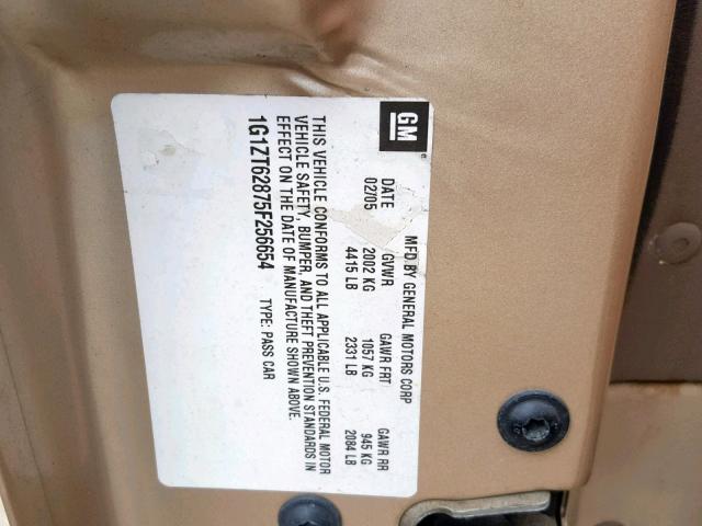 1G1ZT62875F256654 - 2005 CHEVROLET MALIBU MAX 金色 照片 10