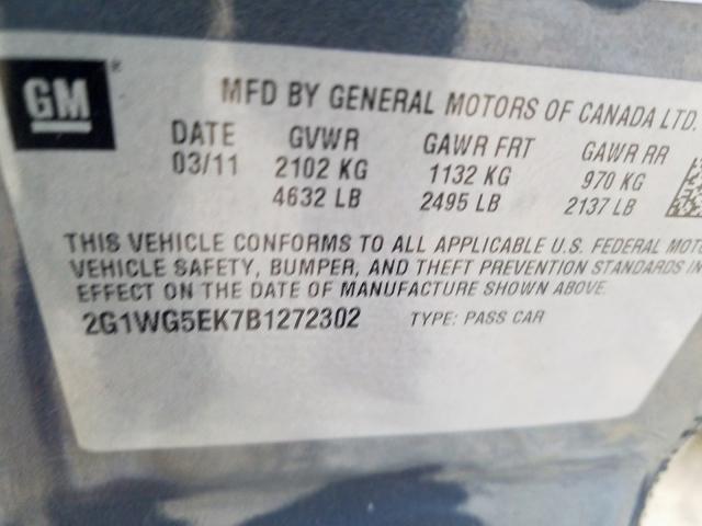 2G1WG5EK7B1272302 - 2011 CHEVROLET IMPALA LT  photo 10