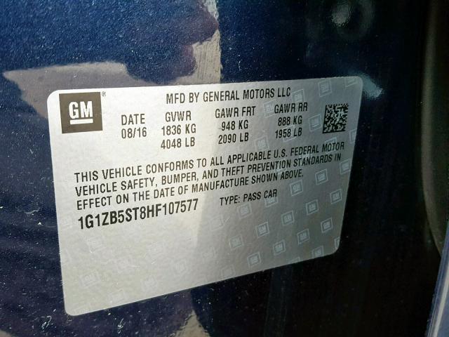 1G1ZB5ST8HF107577 - 2017 CHEVROLET MALIBU LS BLUE photo 10