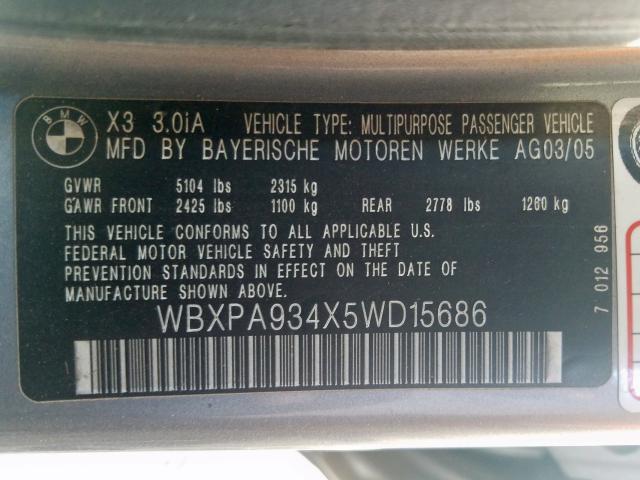 WBXPA934X5WD15686 - 2005 BMW X3 3.0I  photo 10