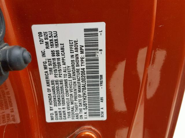 5J6YH2H78AL002064 - 2010 HONDA ELEMENT EX RED photo 10