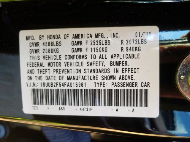 19UUB2F54FA016961 - 2015 ACURA TLX TECH  photo 10