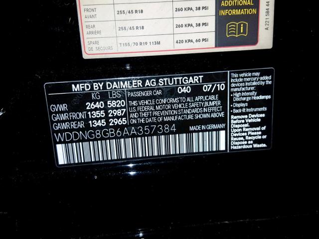 WDDNG8GB6AA357384 - 2010 MERCEDES-BENZ S 550 4MAT BLACK photo 10