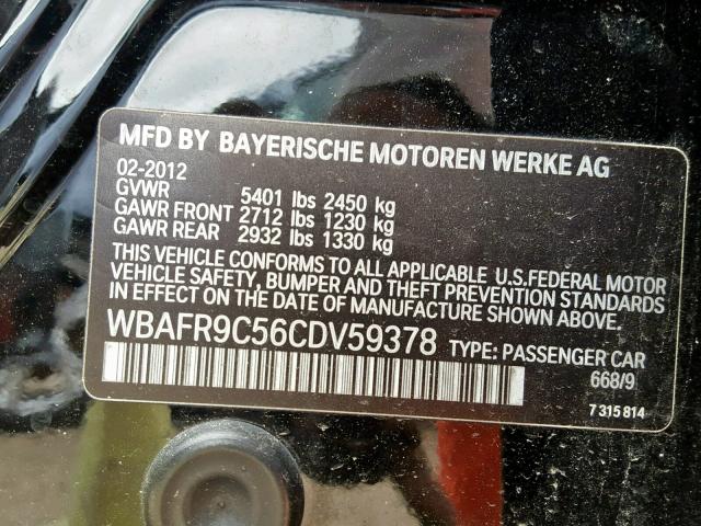 WBAFR9C56CDV59378 - 2012 BMW 550 I BLACK photo 10