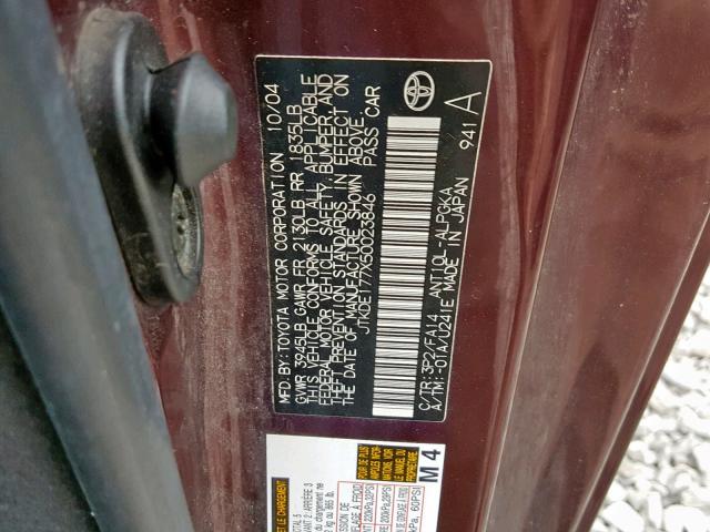 JTKDE177X50023846 - 2005 TOYOTA SCION TC PURPLE photo 10