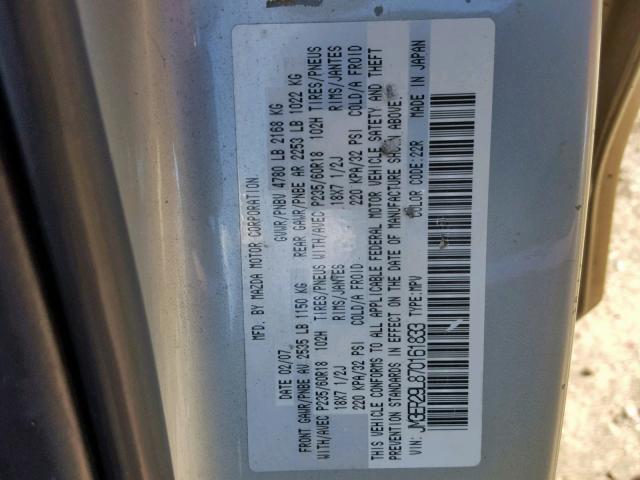 JM3ER29L870161833 - 2007 MAZDA CX-7 GRAY photo 10