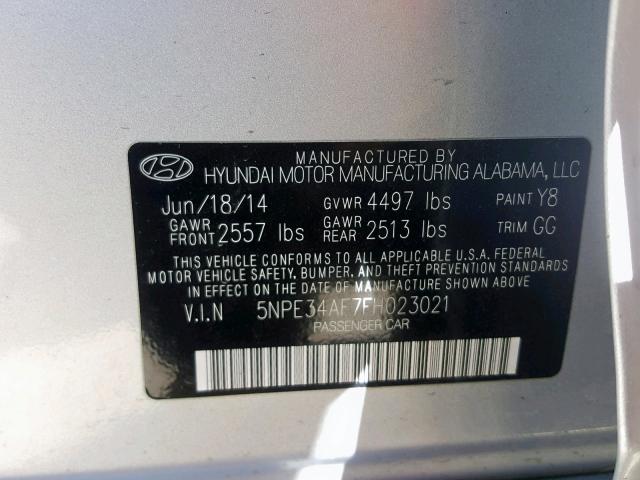 5NPE34AF7FH023021 - 2015 HYUNDAI SONATA SPO SILVER photo 10