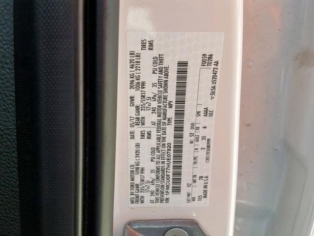 1FMCU0F77HUE07920 - 2017 FORD ESCAPE S WHITE photo 10