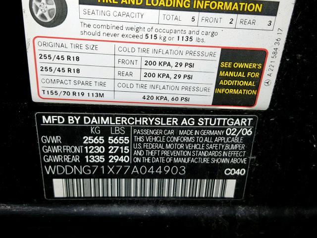 WDDNG71X77A044903 - 2007 MERCEDES-BENZ S 550 BLACK photo 10