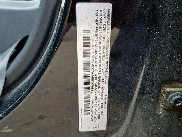 3VW2K7AJ4BM378581 - 2011 VOLKSWAGEN JETTA BASE BLACK photo 10