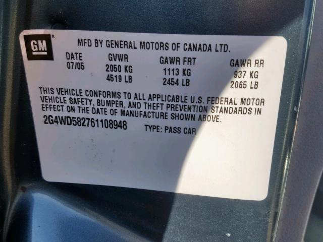 2G4WD582761108948 - 2006 BUICK LACROSSE C BLUE photo 10