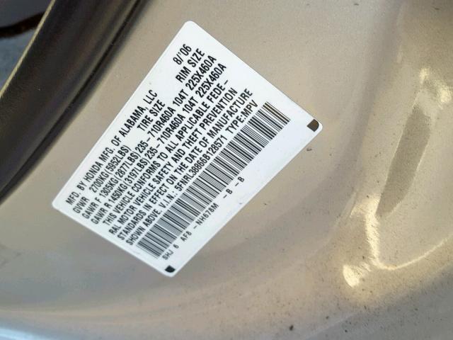 5FNRL38866B128571 - 2006 HONDA ODYSSEY TO SILVER photo 10