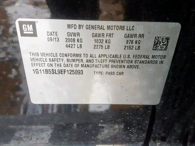 1G11B5SL9EF125093 - 2014 CHEVROLET MALIBU LS BLACK photo 10