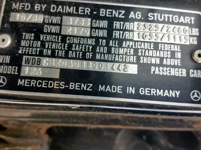 WDBCB20A0BB001442 - 1981 MERCEDES-BENZ 300 BLACK photo 10