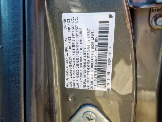 5J8TB18289A008455 - 2009 ACURA RDX GRAY photo 10