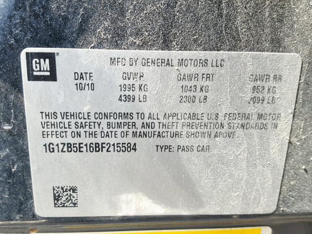 1G1ZB5E16BF215584 - 2011 CHEVROLET MALIBU LS შავი ფოტო 10