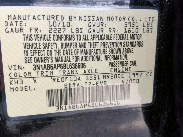 3N1AB6AP6BL636606 - 2011 NISSAN SENTRA 2.0 BLACK photo 10