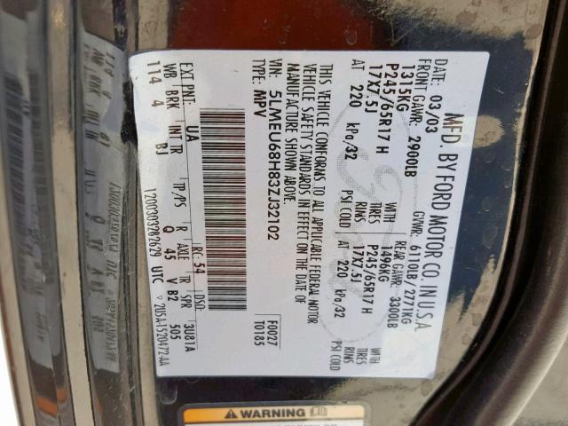 5LMEU68H83ZJ32102 - 2003 LINCOLN AVIATOR 黑色 照片 10