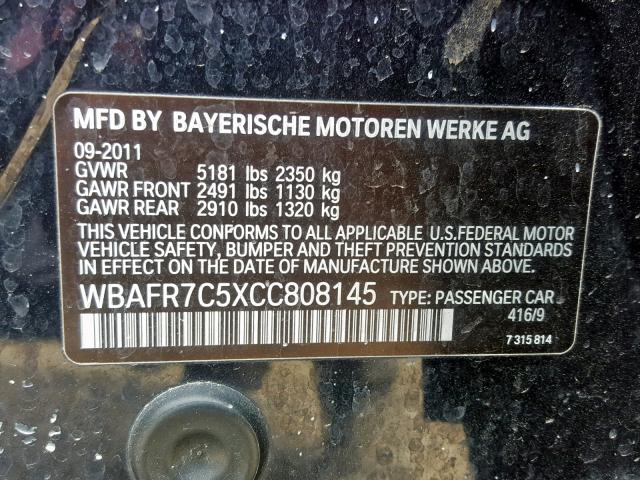 WBAFR7C5XCC808145 - 2012 BMW 535 I BLACK photo 10