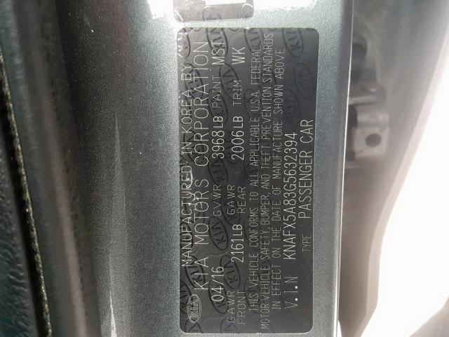 KNAFX5A83G5632394 - 2016 KIA FORTE EX GRAY photo 10