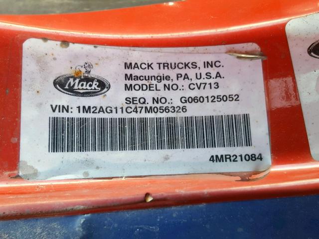 1M2AG11C47M056326 - 2007 MACK 700 CV700 RED photo 10