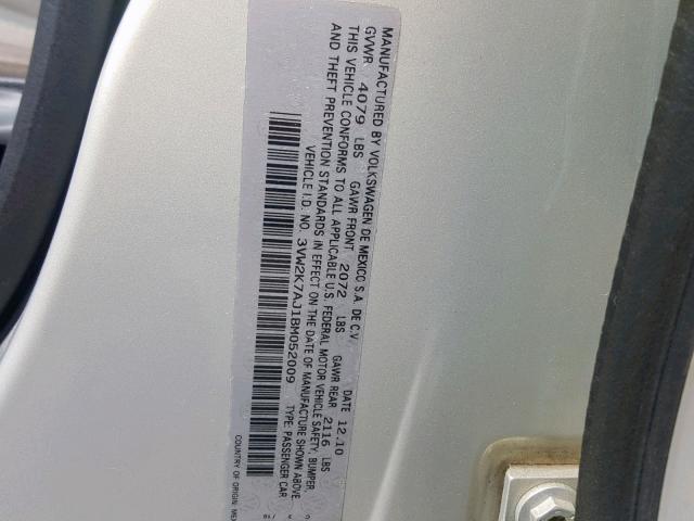 3VW2K7AJ1BM052009 - 2011 VOLKSWAGEN JETTA BASE BEIGE photo 10