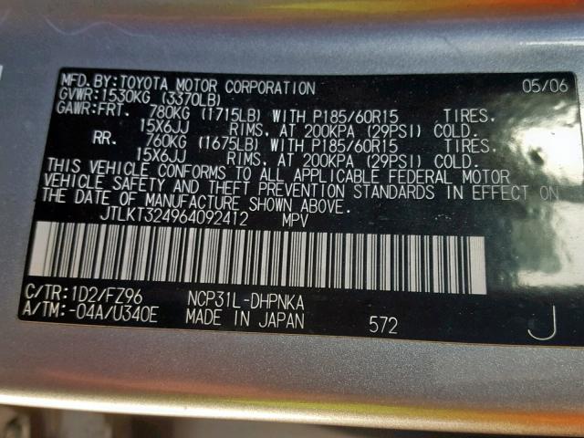 JTLKT324964092412 - 2006 TOYOTA SCION XB 银色 照片 10