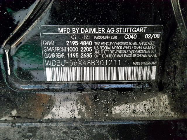 WDBUF56X48B301211 - 2008 MERCEDES-BENZ E 350 BLACK photo 10