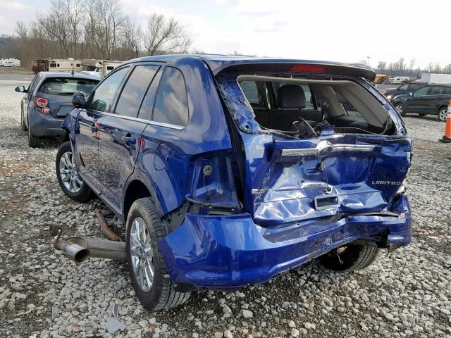 2FMDK3KC7EBA86154 - 2014 FORD EDGE LIMIT BLUE photo 3