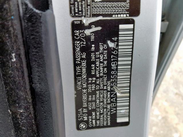 WBANA53584B176244 - 2004 BMW 525 I SILVER photo 10