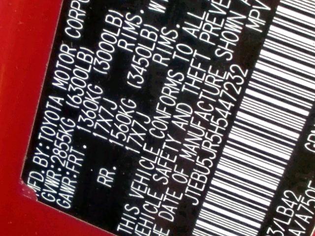 JTEBU5JR5H5447232 - 2017 TOYOTA 4RUNNER SR BURGUNDY photo 10