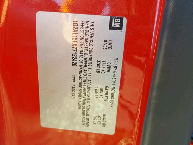 1G2AL15FX77122420 - 2007 PONTIAC G5 RED photo 10