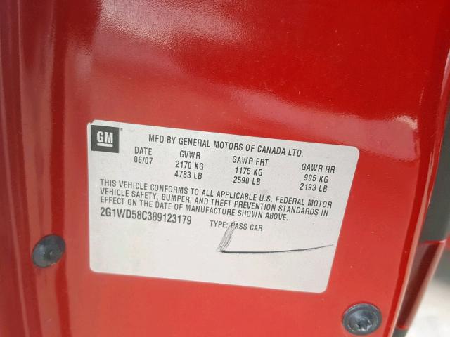 2G1WD58C389123179 - 2008 CHEVROLET IMPALA SUP 红色 照片 10