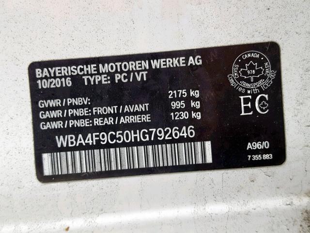 WBA4F9C50HG792646 - 2017 BMW 430XI GRAN WHITE photo 10