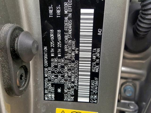 JTJBARBZ3G2093520 - 2016 LEXUS NX 200T SILVER photo 10