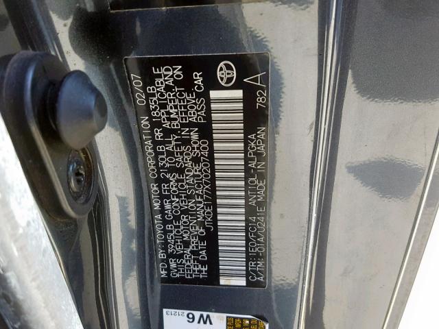 JTKDE177X70207400 - 2007 TOYOTA SCION TC შავი ფოტო 10