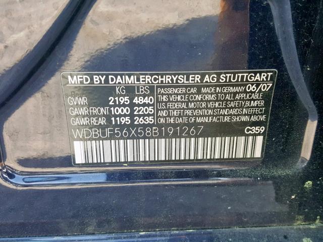 WDBUF56X58B191267 - 2008 MERCEDES-BENZ E 350 BLUE photo 10