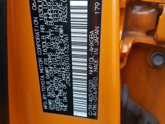 JTDKDTB31G1132761 - 2016 TOYOTA PRIUS C ORANGE photo 10