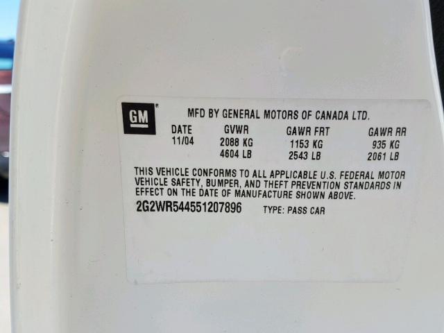 2G2WR544551207896 - 2005 PONTIAC GRAND PRIX WHITE photo 10