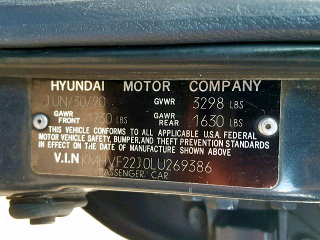 KMHVF22J0LU269386 - 1990 HYUNDAI EXCEL GL BLUE photo 10