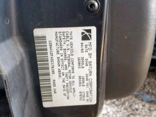 1G8AV12F43Z176105 - 2003 SATURN ION LEVEL 黑色 照片 10