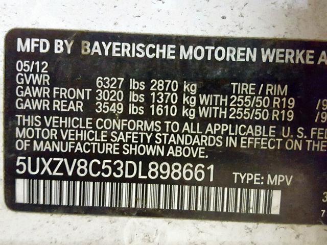 5UXZV8C53DL898661 - 2013 BMW X5 XDRIVE5 Beyaz fotoğraf 10
