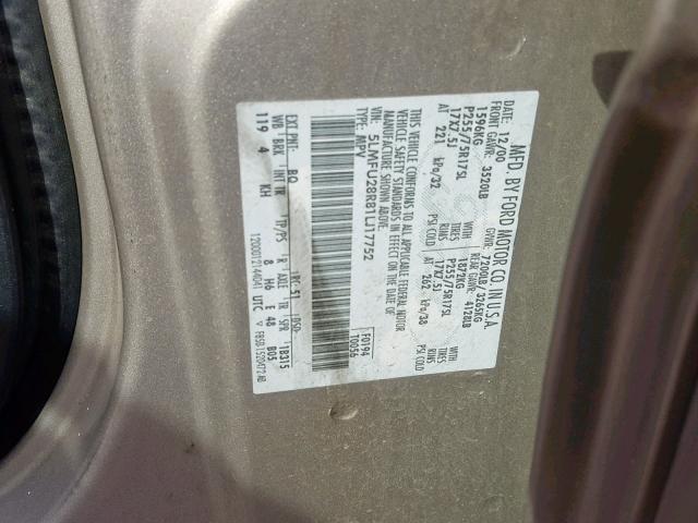 5LMFU28R81LJ17752 - 2001 LINCOLN NAVIGATOR 米色 照片 10