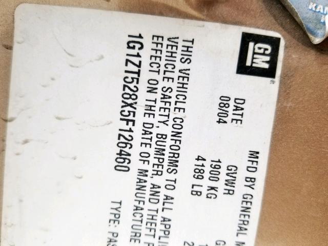 1G1ZT528X5F126460 - 2005 CHEVROLET MALIBU LS GOLD photo 10