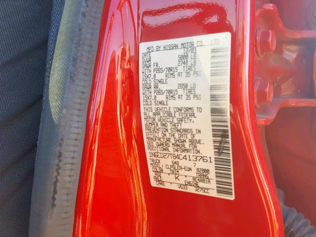 1N6ED27T84C413761 - 2004 NISSAN FRONTIER C RED photo 10