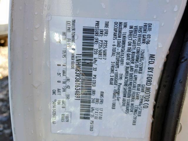 1LNHM83V36Y634891 - 2006 LINCOLN TOWN CAR D WHITE photo 10